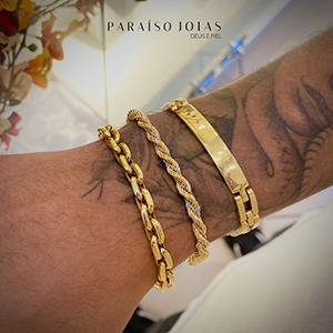 Modelos Exclusivos de pulseiras e braceletes com chapas com as 3 cores do Ouro 18k Amarelo, Branco e Rosê
